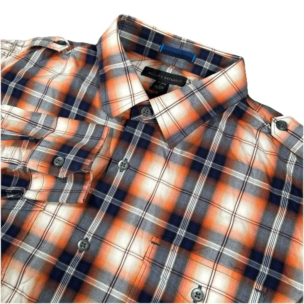 Banana Republic Men’s L We Go Ombré Plaid Long Sleeve Button Down Shirt EUC